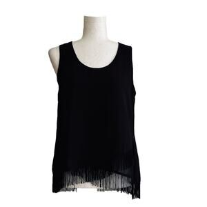 Ya Los Angeles Top Blouse Black Silk Blend Sleeveless Fringe Hem Top Small NEW
